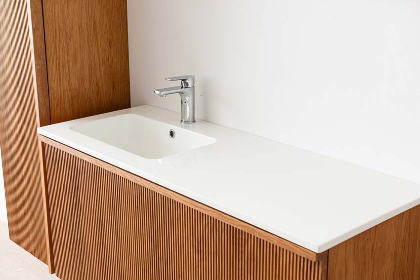 Meuble de salle de bain Fae chêne suspendu avec vasque simple blanc brillant 120cm