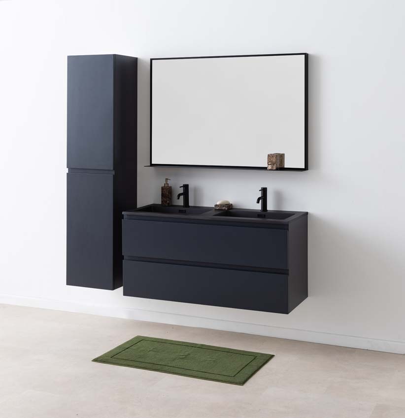 Badkamermeubel Tibo grijs 1200 mm dubbele wastafel zwart mat