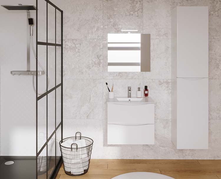 Armoire colonne Thasos gauche blanc brillant suspendue 180x40x35cm