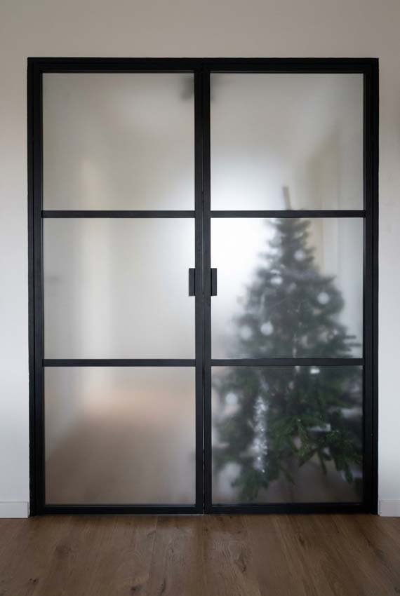 Porte intérieure double vitrée Luxe Dimaro Nero verre mat sur mesure noir ouverture à droite