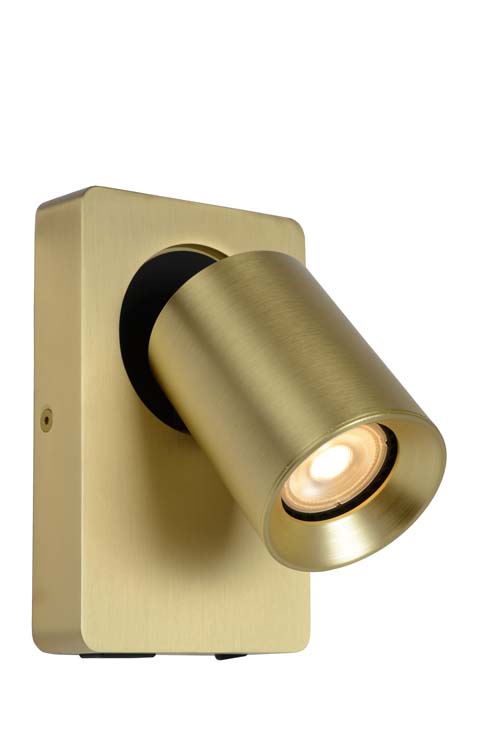 Lucide NIGEL - Spot mural - LED Dim. - GU10 - 1x5W 3000K - Point rechargement USB - Or Mat / Laiton