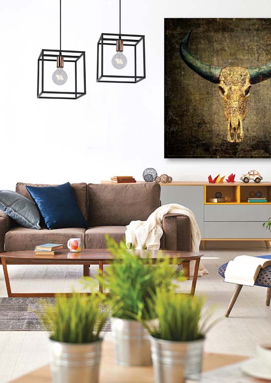 Hanglamp - zwart/koper - 25x25x155cm - dimbaar - E27 - 60W