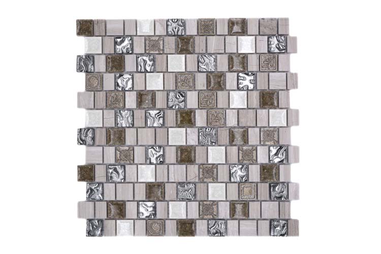 Mozaïek Crystal+ Mix hout/wit glanzend 29,8x30,4cm