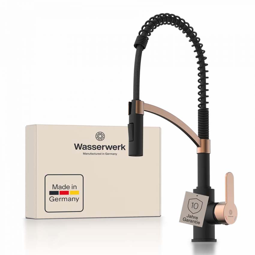 Robinet de cuisine Wasserwerk WK 3 noir mat/or rose avec bec extractible