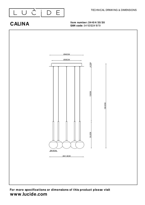 Lucide Premium Calina - Hanglamp - Ø 42 cm - LED Dimb. - 5x8,2W 2700K - Zwart Lucide Premium Calina - Hanglamp - Ø 42 cm - LED Dimb. - 5x8,2W 2700K - Zwart
