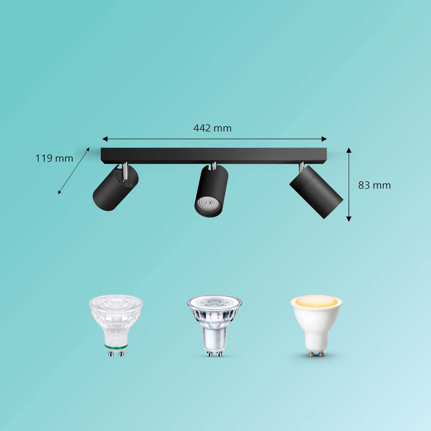 Spot plafond salle de bains noir 3 spots ronde IP44