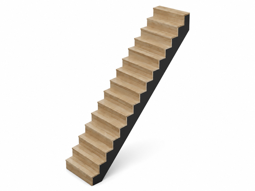 Gesloten trap Lubeck eik zwarte wang recht 305x90cm aantrede 17cm