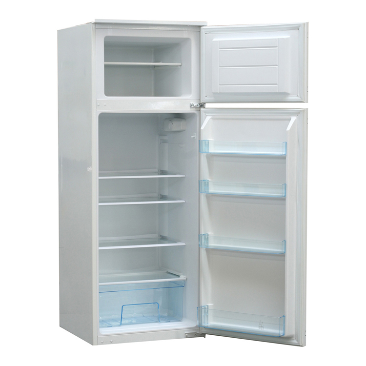 Hoekkeuken wit/eik 280x172cm - met toestellen - vitrokeramische kookplaat en witte wanddampkap