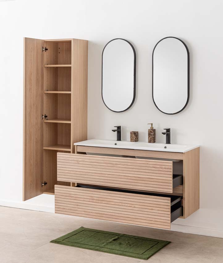 Badkamermeubel Dotan line up hangend met dubbele wastafel mat wit 120cm