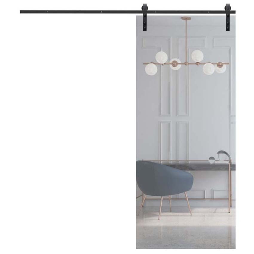 Complete enkele schuifdeur Skyline Day helder glas op maat + rail zwart