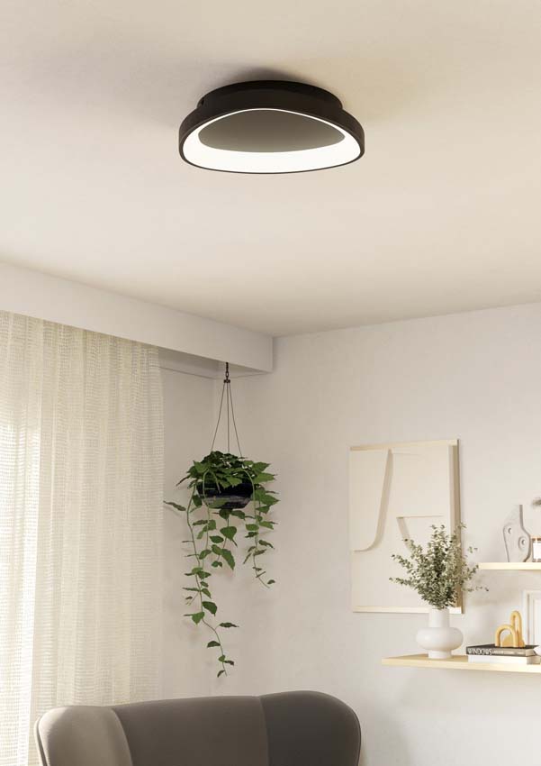 Plafonnier - Noir - Ø35cm - Dimmable - LED - 1x14W - 2700-6500K - télécommande