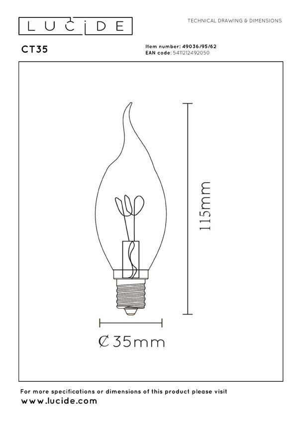 Lucide A60 - Filament lamp - Ø6cm - LED 3 StepDimbaar (Memory) - E27 - 1x4,9W 2200K - Amber