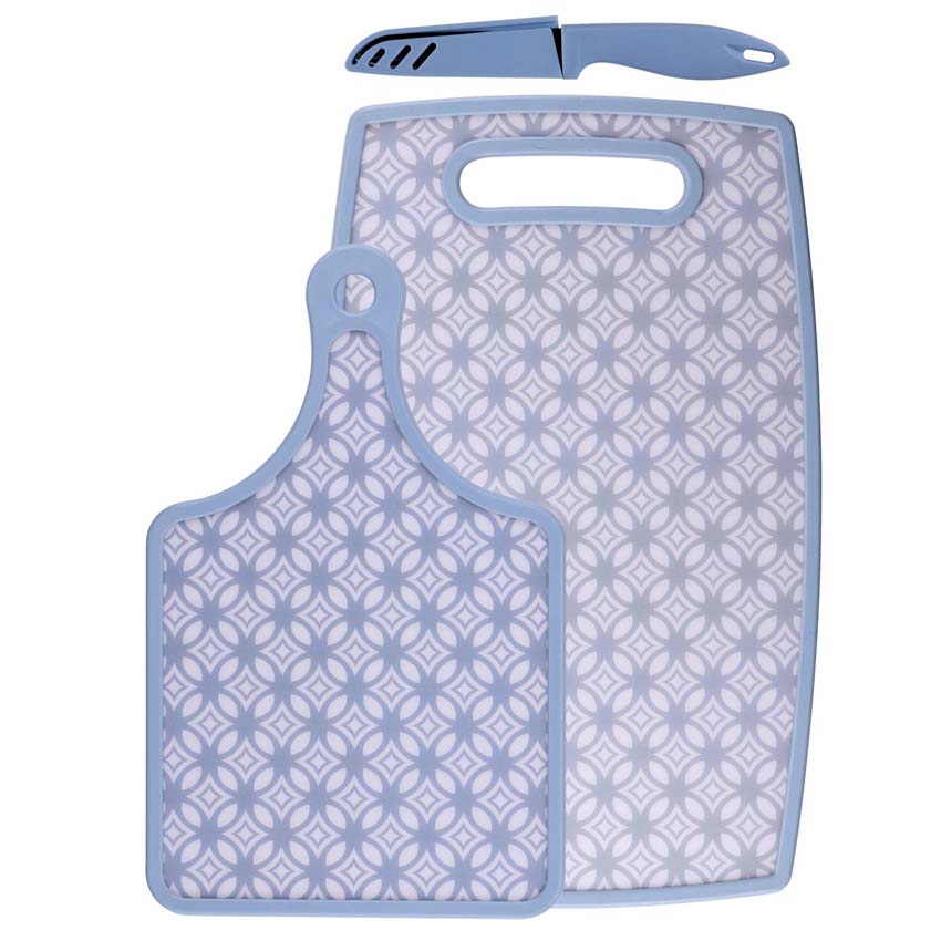 Snijplank en messenset kunststof/roestvrij staal multicolor 37x23cm