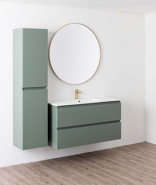 Badkamermeubel Dotan eucalyptus groen met enkele wastafel mat wit 120cm
