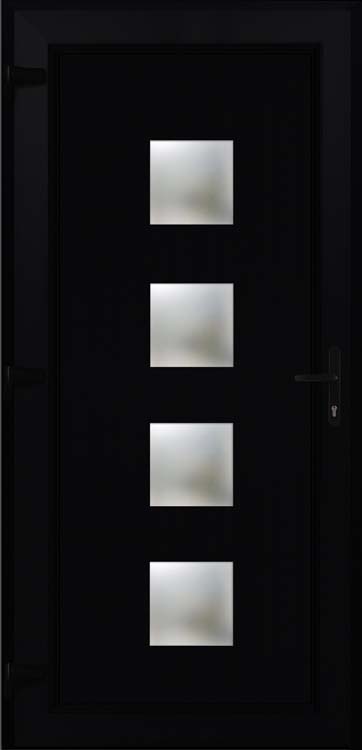 Porte extérieure 4 carrés PVC noir ouvrant à gauche sur mesure