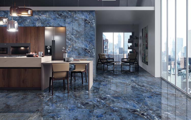 Carrelage de sol et mural Lux Navy Blue imitation marbre blue brillant 60x120cm