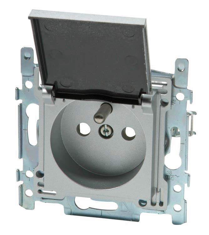 Prise bipolaire avec terre + couvercle intense sterling Prise bipolaire avec terre + couvercle intense sterling