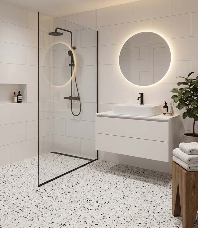 Tegel Terrazzo minimal white-grey 60 x 60 cm