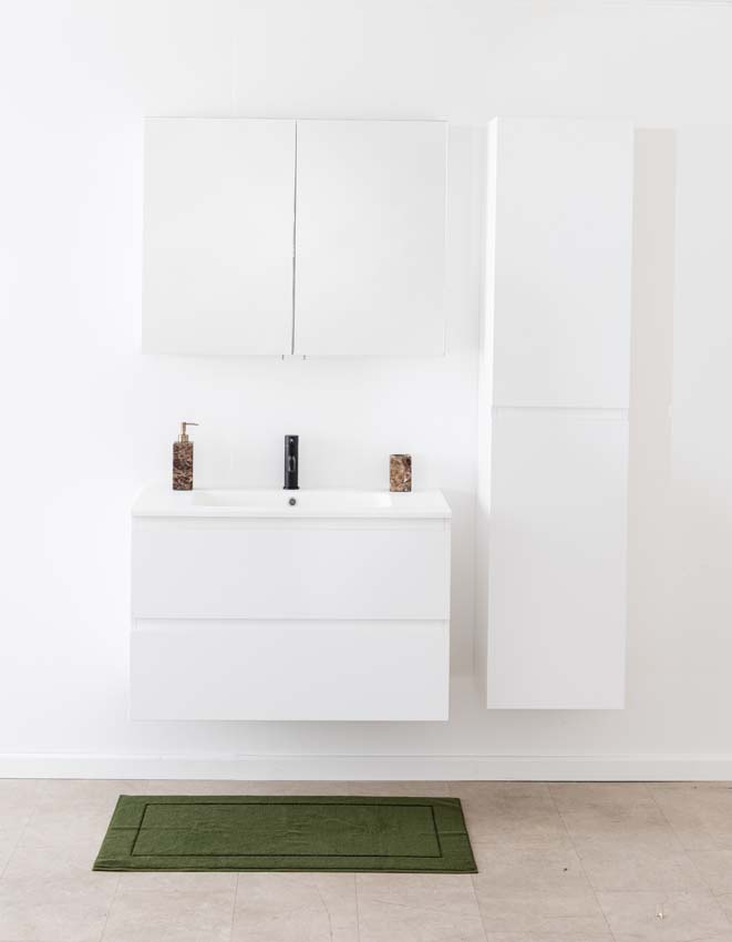 Badkamermeubel Tibo wit met enkele wastafel mat wit 90cm