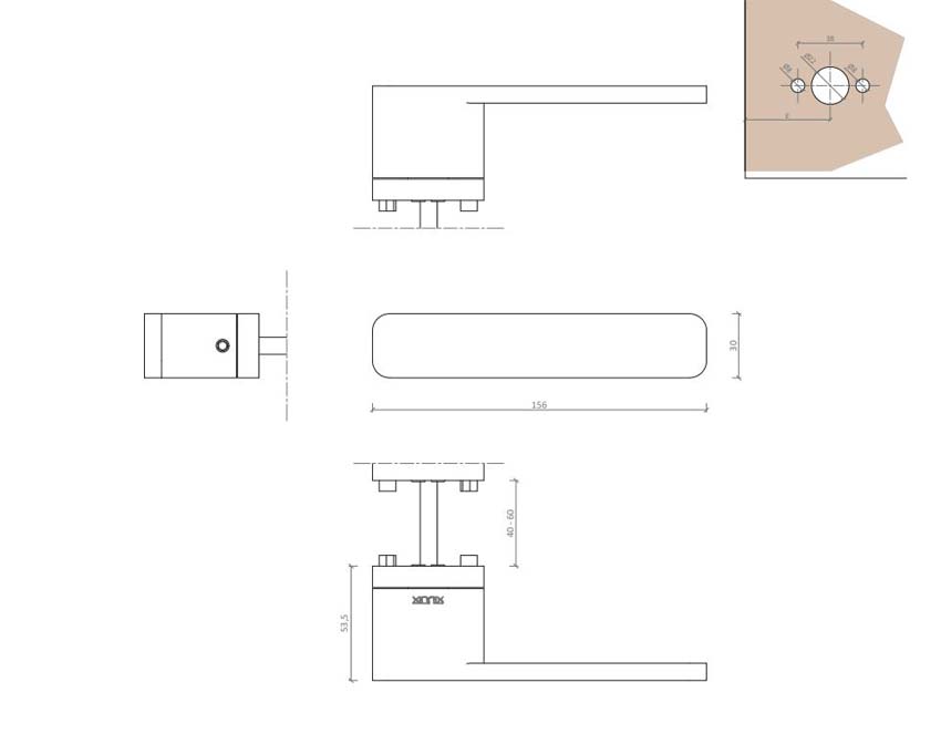 Poignée de porte Xinnix 001 en aluminium anodisé noir kit complet rosaces non comprises