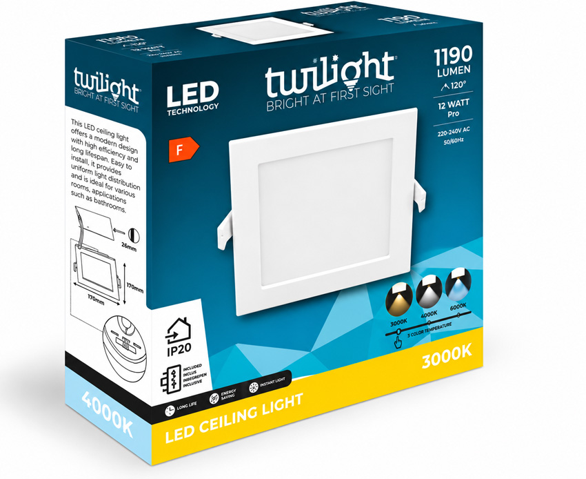 Inbouwspot - wit - LED - 1x12W - CCT - vierkant