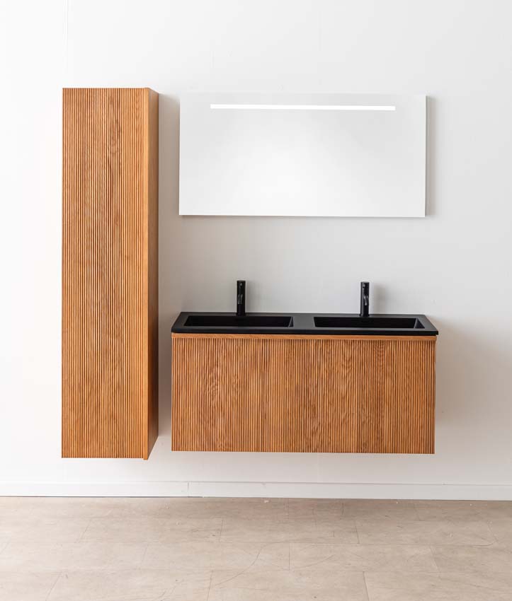 Badkamermeubel Fae eik hangend met dubbele wastafel mat zwart 120cm