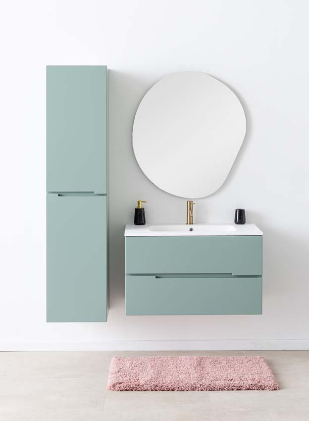 Meuble de salle de bains Truman vert gris suspendu avec lavabo simple blanc mat 90cm