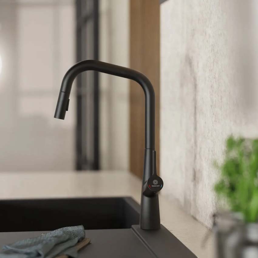 Robinet de cuisine Wasserwerk WK 9 Edge noir mat avec bec extractible