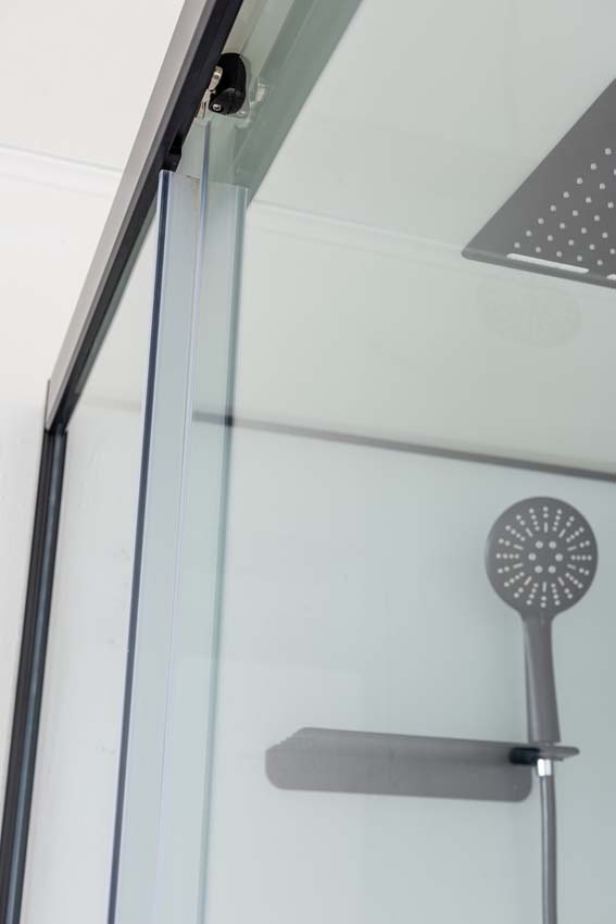 Cabine de douche Piper thermostatique L/R noir porte battante 110x80x215cm