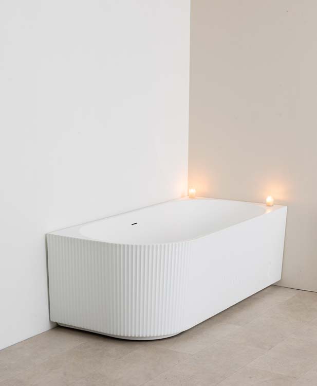 Hoekbad Chris mat wit geribbeld rechts 170x80cm