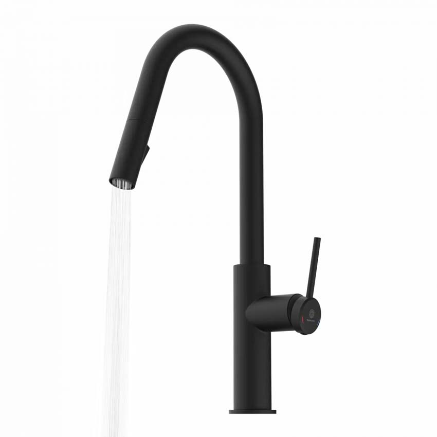 Keukenkraan Wasserwerk WK 13 Curve mat zwart met uittrekbare uitloop