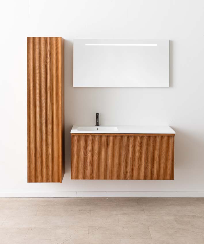 Meuble de salle de bain Fae chêne suspendu avec vasque simple blanc mat 120cm