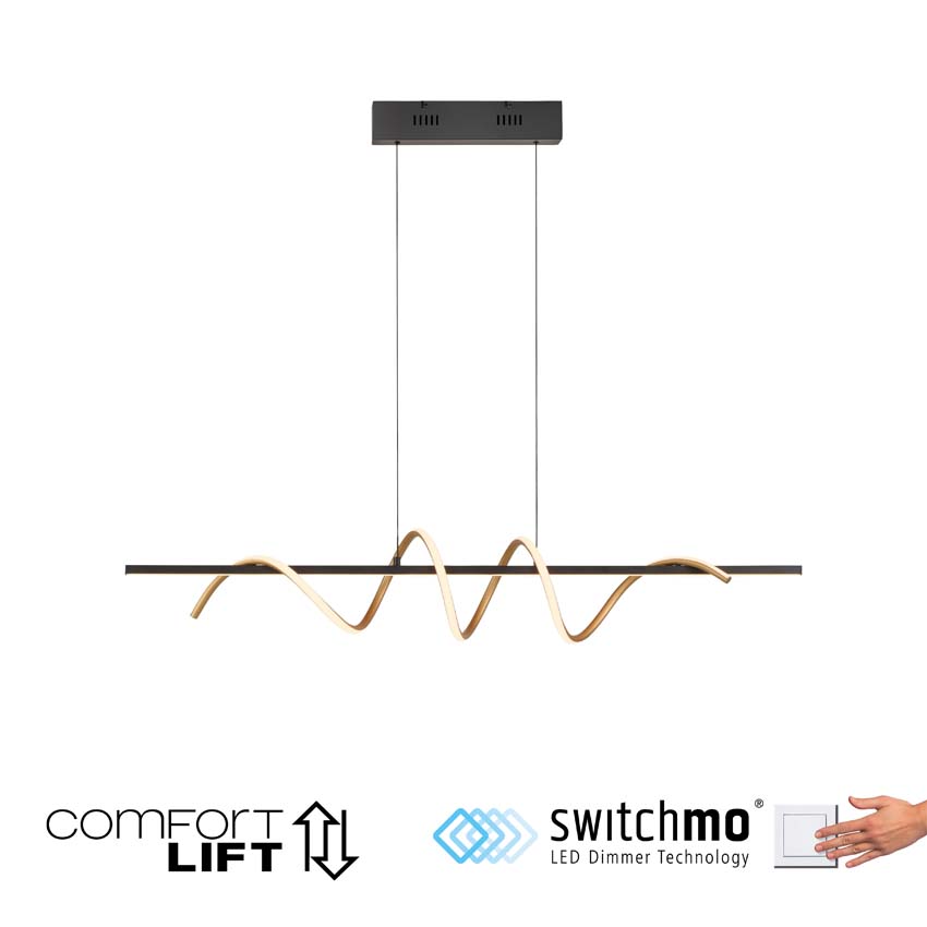 Hanglamp Easy Lift - Zwart/goud - 121cm - Dimbaar - 1x36W - 3000K