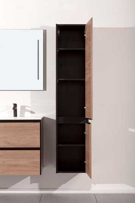 Meuble de salle de bains Molly aspect bois suspendu avec lavabo double blanc mat 120cm