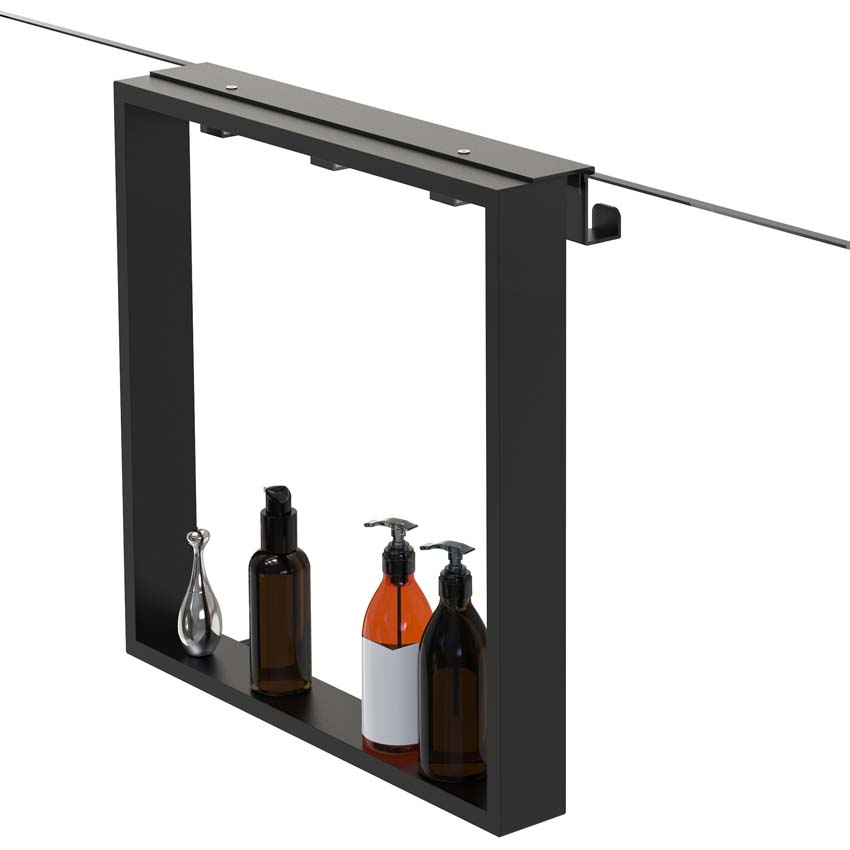 Doucherek mat zwart 50x50x6,5cm met 4 ophanghaken