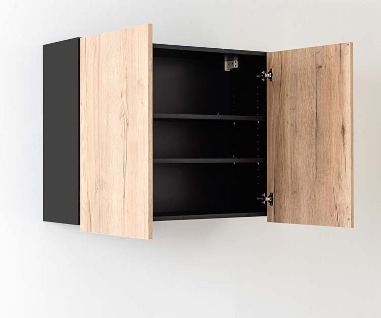 Keukenkast Plenti hangkast zwart/houtlook 100x78cm