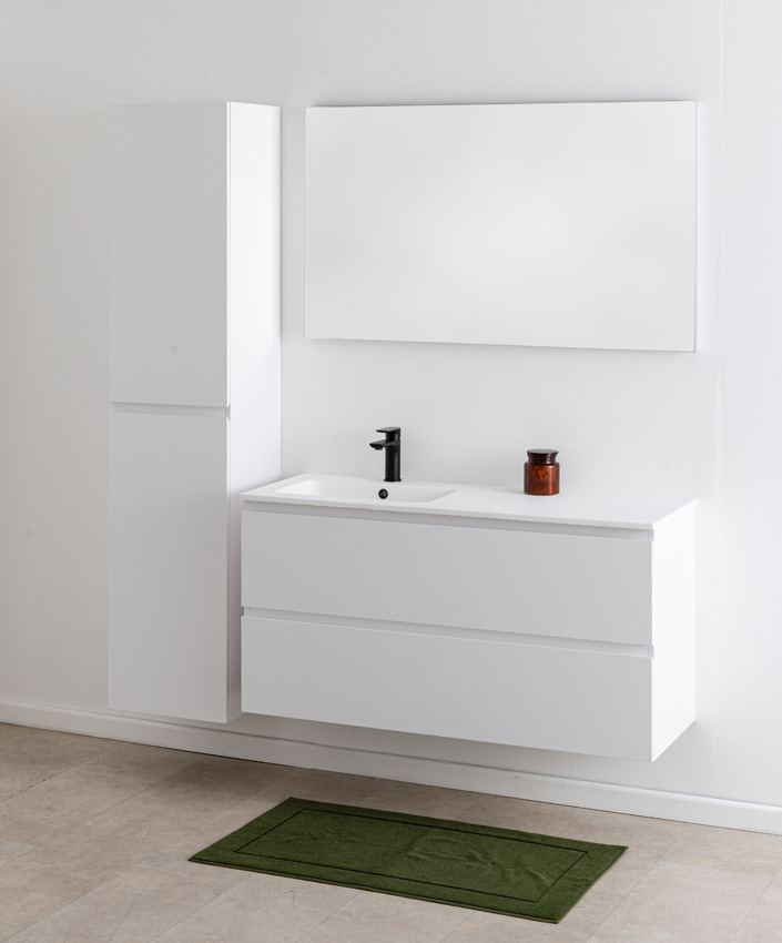 Badkamermeubel Bianca mat wit hangend met enkele wastafel mat wit 120,5cm