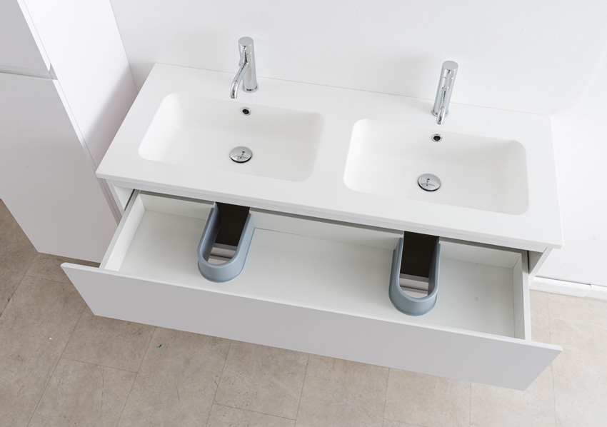 Meuble de salle de bain Bianca blanc mat suspendu avec double lavabo blanc brillant 120,5cm