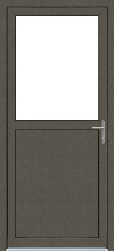 Porte extérieure semi-vitrée PVC verre clair gris quartz/blanc 980x2180mm ouvrant à droite