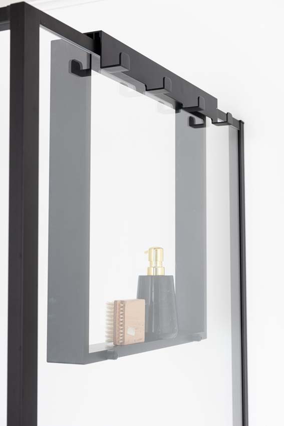 Doucherek mat zwart 50x50x6,5cm met 4 ophanghaken