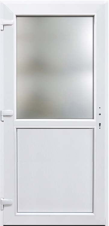 Buitendeur pvc zwart/wit halfglas L MW