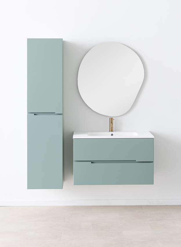 Meuble de salle de bains Truman vert gris suspendu avec lavabo simple blanc mat 90cm