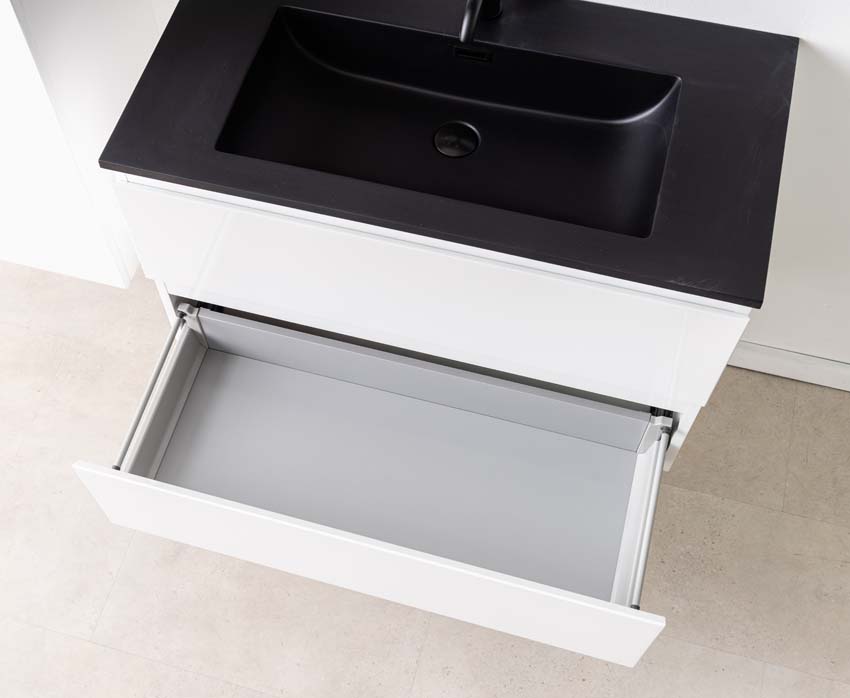 Badkamermeubel Tibo wit 900 mm wastafel zwart mat
