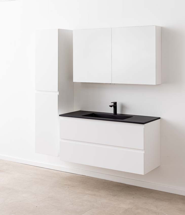 Meuble de salle de bain Tibo blanc avec lavabo simple noir mat 120cm