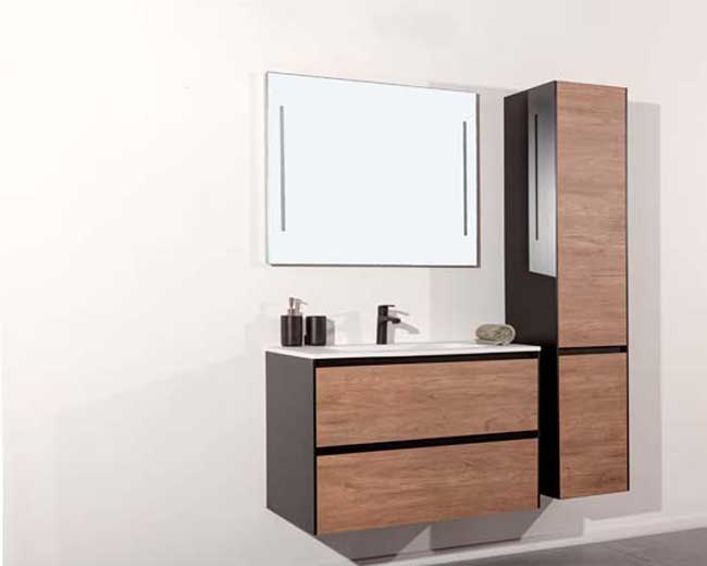 Badkamermeubel Molly houtlook hangend met enkele wastafel glanzend wit 90cm