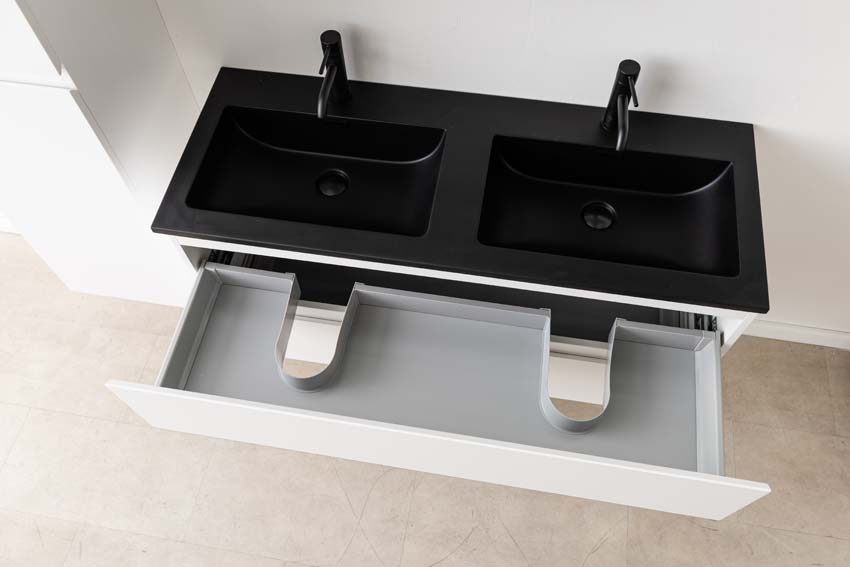 Meuble de salle de bain Tibo blanc avec lavabo double noir mat 120cm