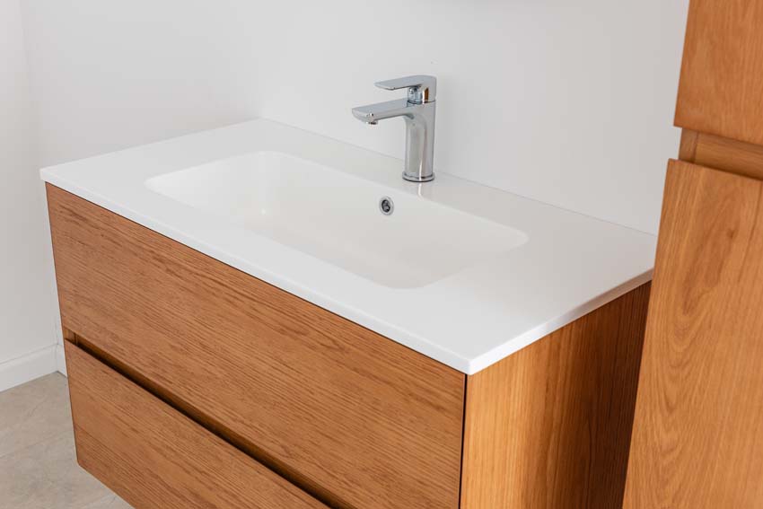 Meuble de salle de bain Fior chêne suspendu avec vasque simple blanc brillant 90cm