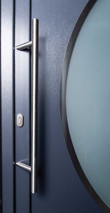 Buitendeur half maan inox rand PVC mat glas antraciet/wit 980x2180mm linkstrekkend