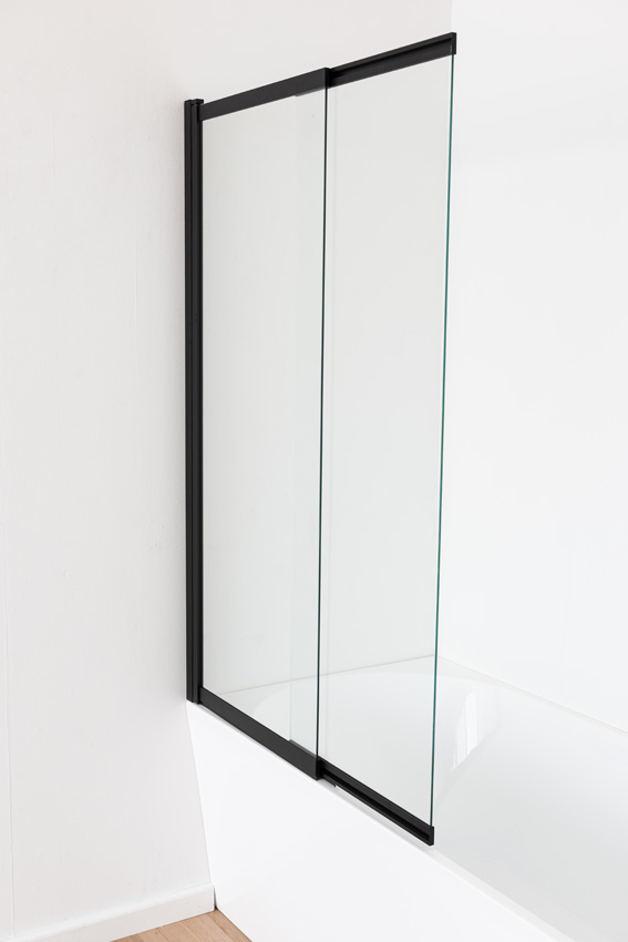 Badwand Unna glas/mat zwart uitschuifbaar 100x145cm