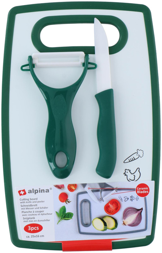 Snijplank met dunschiller en mes kunststof donkergroen 25x16cm